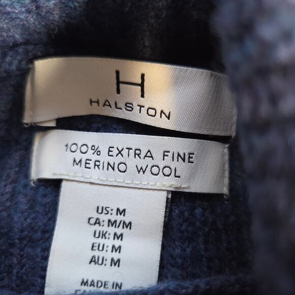 Vintage H By Halston 100% EF Merino Wool Cowl Neck Navy Sweater Women's Size M - Picture 3 of 5